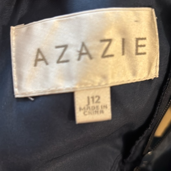 Azazie Alayna Short Bridesmaid A Line Dress Navy Sz J12 High Neck Sheer Chiffon - Picture 11 of 11